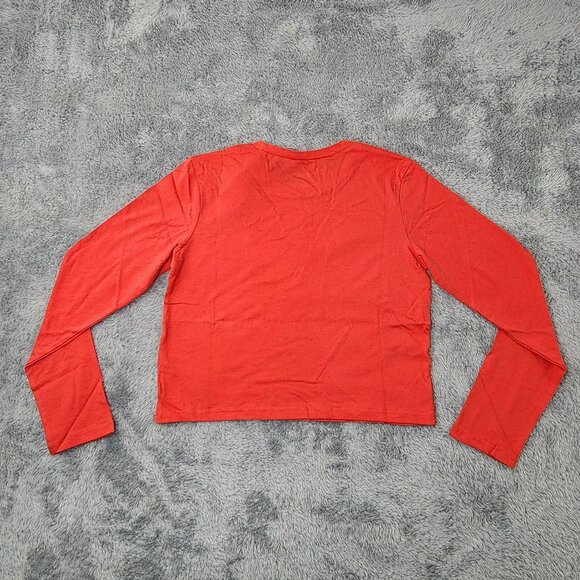 3/$20 Wild Fable T-Shirt Womens S Red Long-Sleeve Cropped Solid Crop Top Cotton - Picture 7 of 10